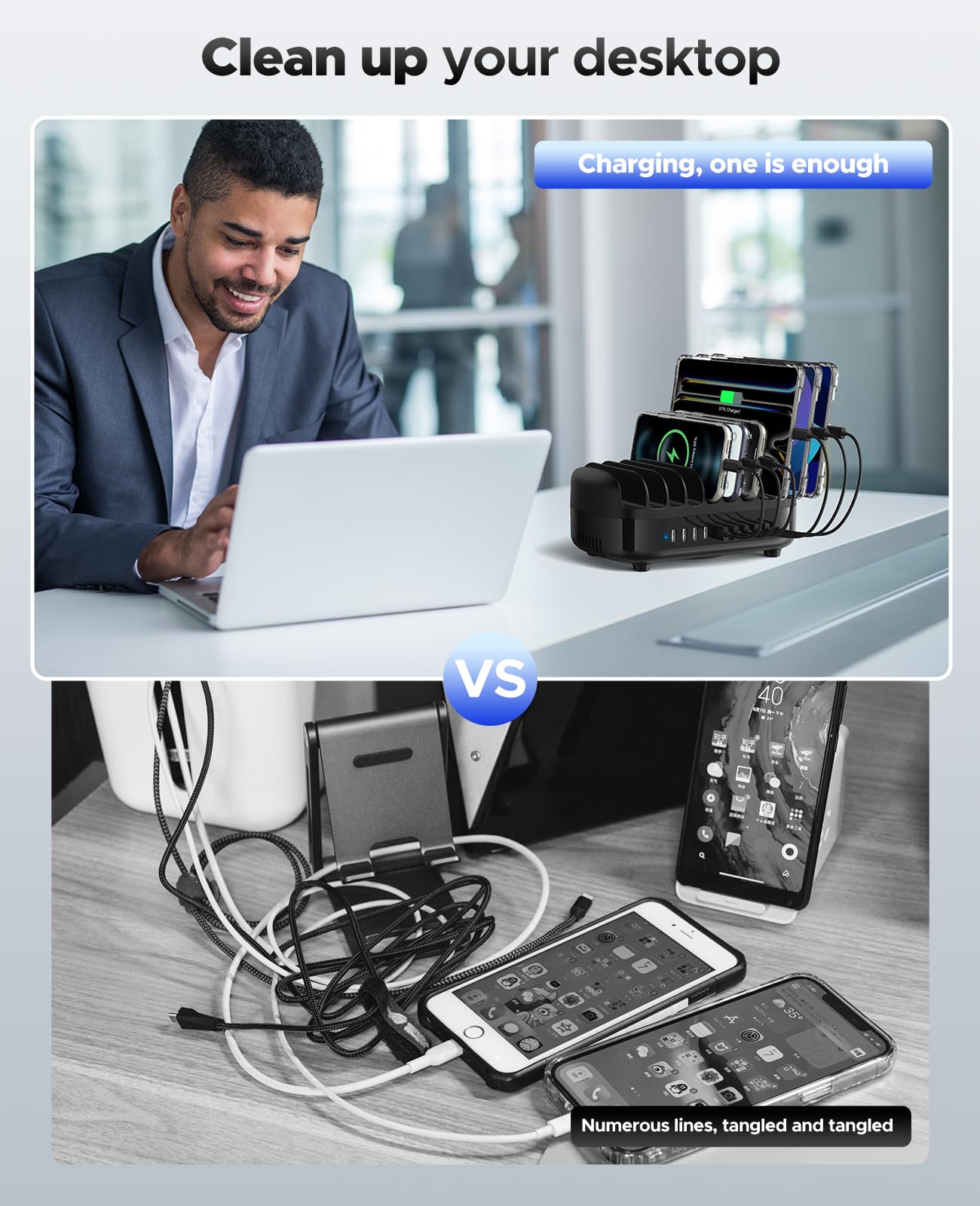 ORICO 120W Stazione di Ricarica Per Pi¨´ Dispositivi, Nuovo Aggiornamento 10 Porte Stazione di Ricarica USB con Ventola di Raffreddamento, Compatibile con iPhone,iPad,Telefoni Android e Tablet