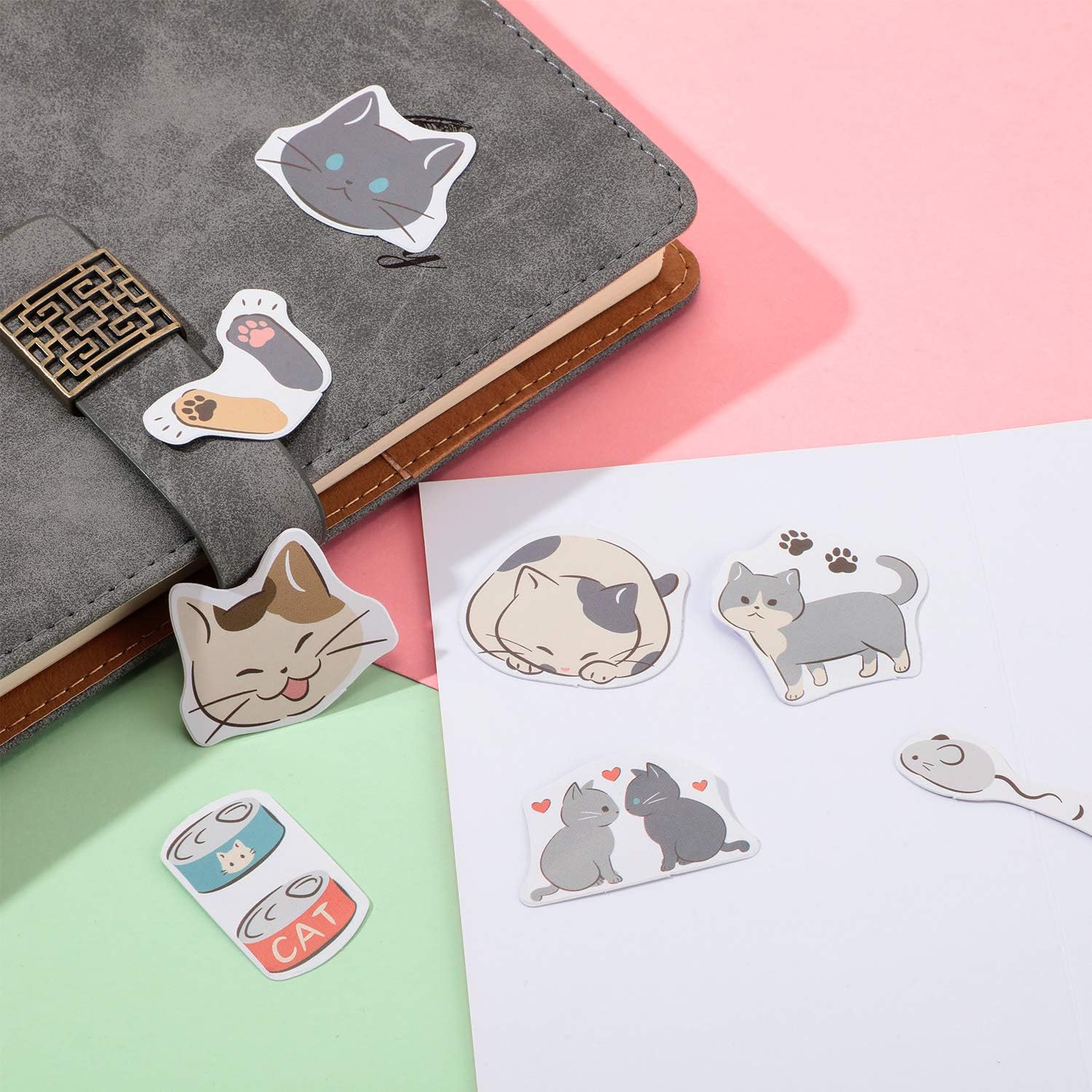 Cat Office Supplies Cat Sticky Notes Cat Paper Clips Cat Index Tabs Cat Gel Ink Pens Cat Shaped Bookmark Cartoon Cat Stickers Set for Cat Lovers Kids Women Girl Work School Office(Cute Style)