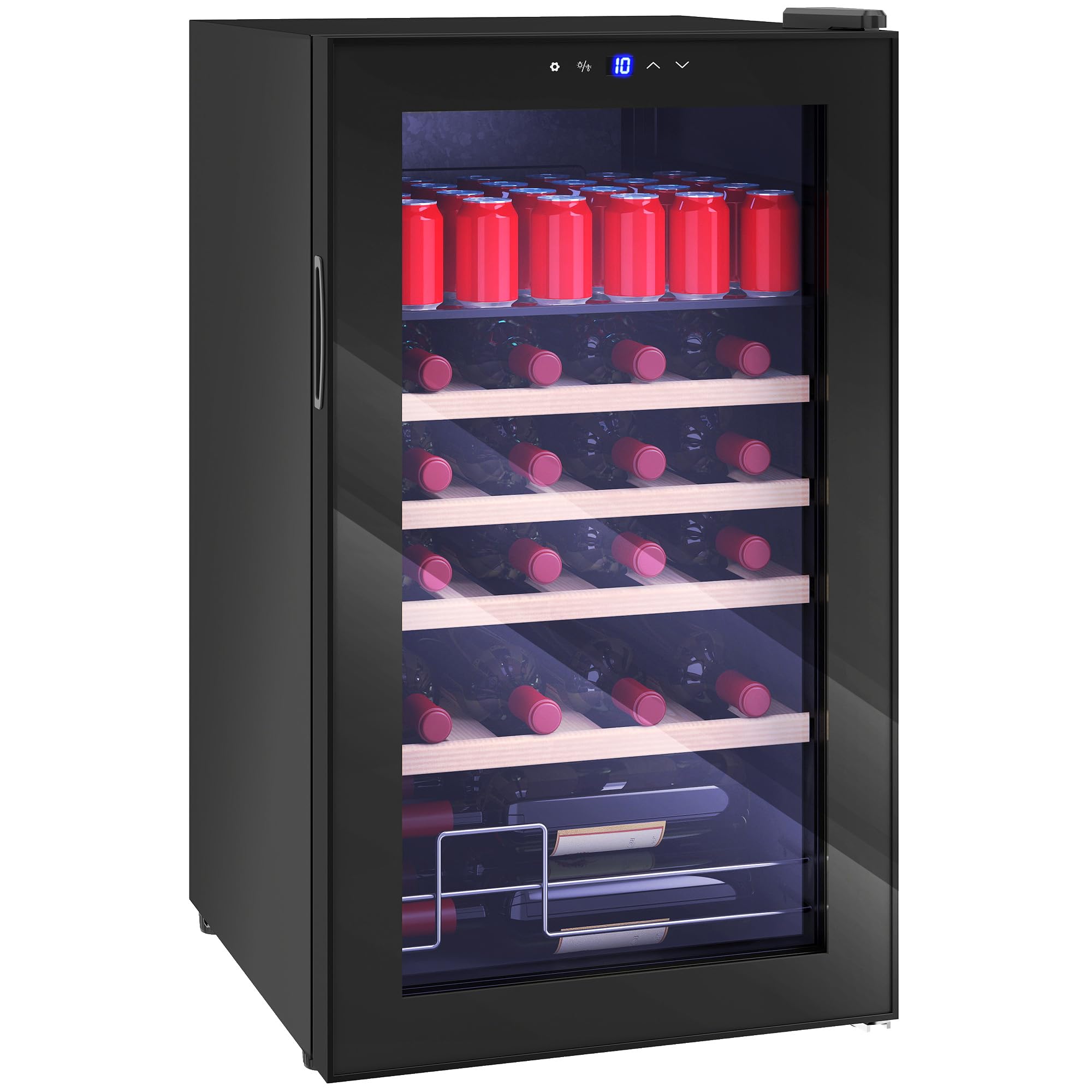 HOMCOM Cantinetta Vino Refrigerata 16 Bottiglie 63L Cantina Vino Silenziosa Temperatura Regolabile 5-18℃ Frigo Vino Bar con Vetro Anti UV, Ripiani, Compressore, Display Touch, Luci LED, Classe G
