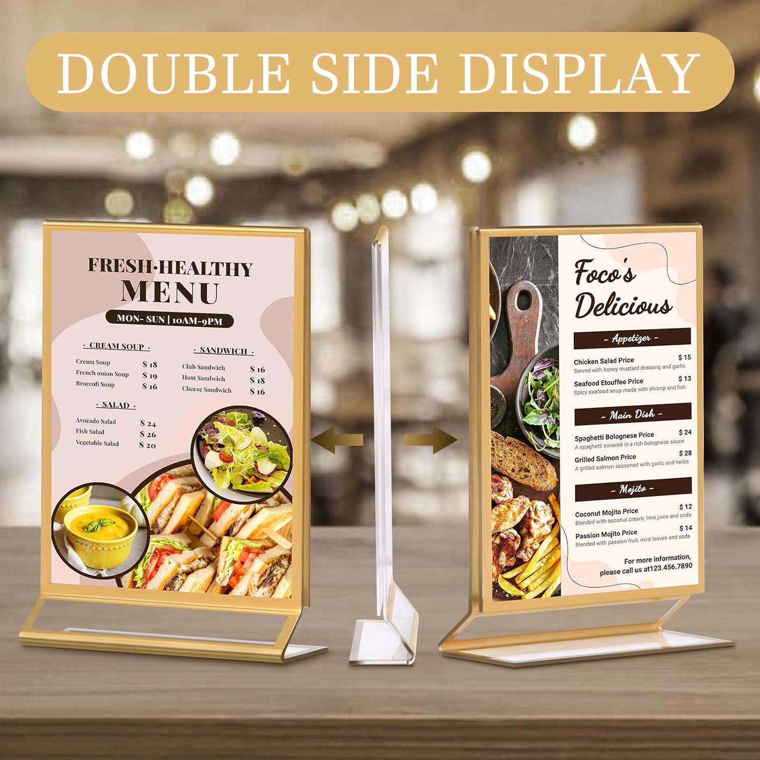 Petallush 8.5 by 11 Gold Acrylic Picture Frame Stands for Display 8PCS, Double Sided Acrylic Wedding Table Number Sign Holder 8.5 x 11, Clear Menu Flyer Paper Holder for Wedding Party Decor