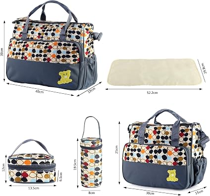 TeqHome 5Pcs Diaper Bag Tote Set,Large Mommy Bag with Portable Nappy Changing Pad,Pacifier Case,Travel Baby Bags for Mom