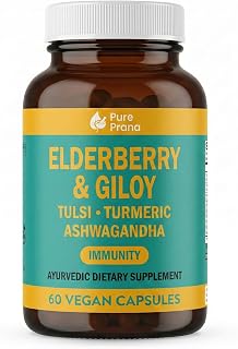 Pure Prana Elderberry & Giloy Immunity Support Supplement with Tulsi, Turmeric, Ashwagandha, 60 Vegan Capsules, Ayurvedic Dietary Formula