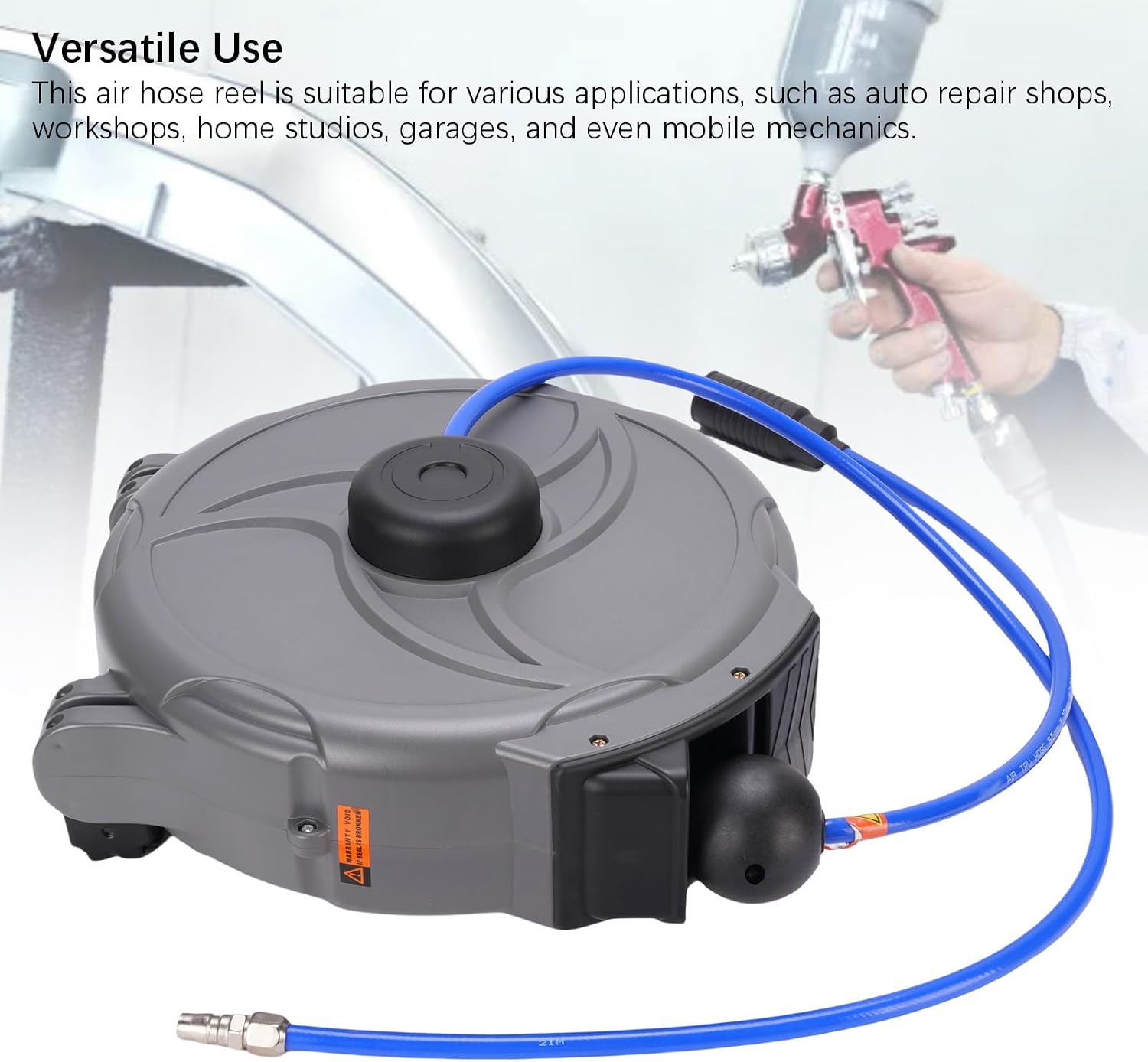 Garosa Air Hose Reel Retractable Air Hose Reel with Self Locking Quick Connector 10mmx15m Auto Rewind for Auto Repair Workshops Garages