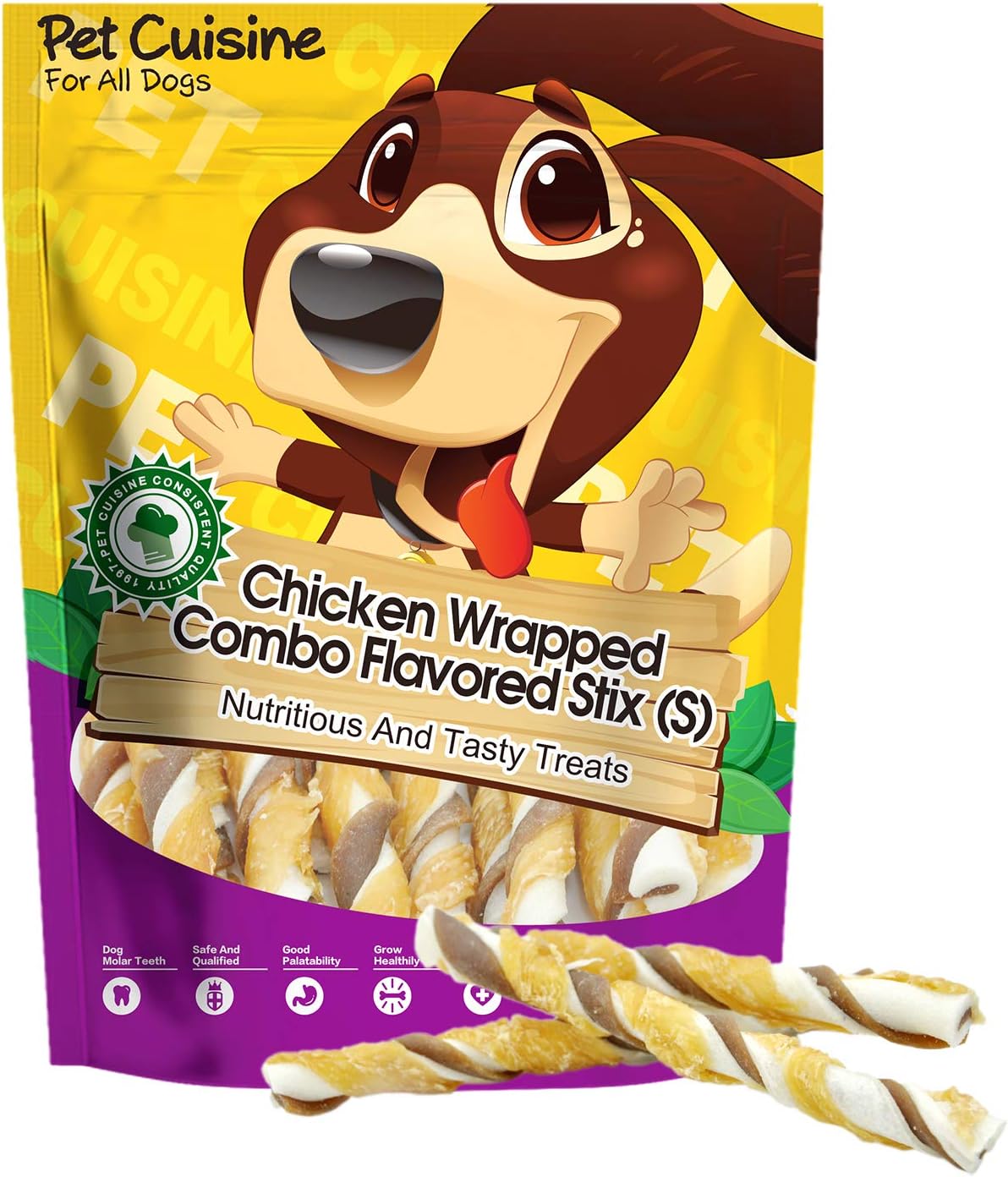 Pet Cuisine Chicken Wrapped Combo Flavored Stix, Real Chicken and Premium Rawhide, Helps Dog Clean Teeth Long Lasting Chews, 10.6 oz