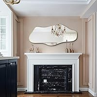 Vista 8 de Espejo irregular, 47.2 x 21.6 pulgadas, asimétricos sin marco, espejo de pared abstracto dorado, espejos modernos de forma única para sala de estar