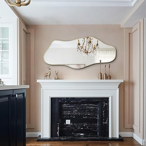 Miniatura 8 de Espejo irregular, 47.2 x 21.6 pulgadas, asimétricos sin marco, espejo de pared abstracto dorado, espejos modernos de forma única para sala de estar,