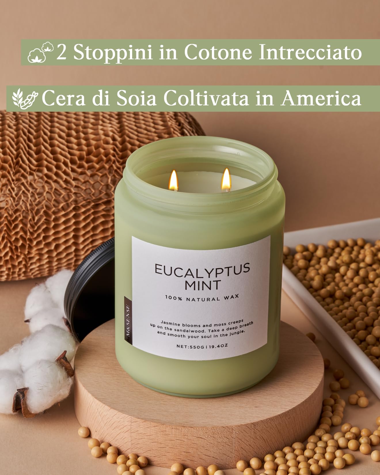 M&SENSE candele profumate eucalipto e alla menta candle, candela di Natale di San Valentino regalo, idee regalo donnaper fetto per il rilassante meditazione, yoga, SPA, Fino a 110 Ore