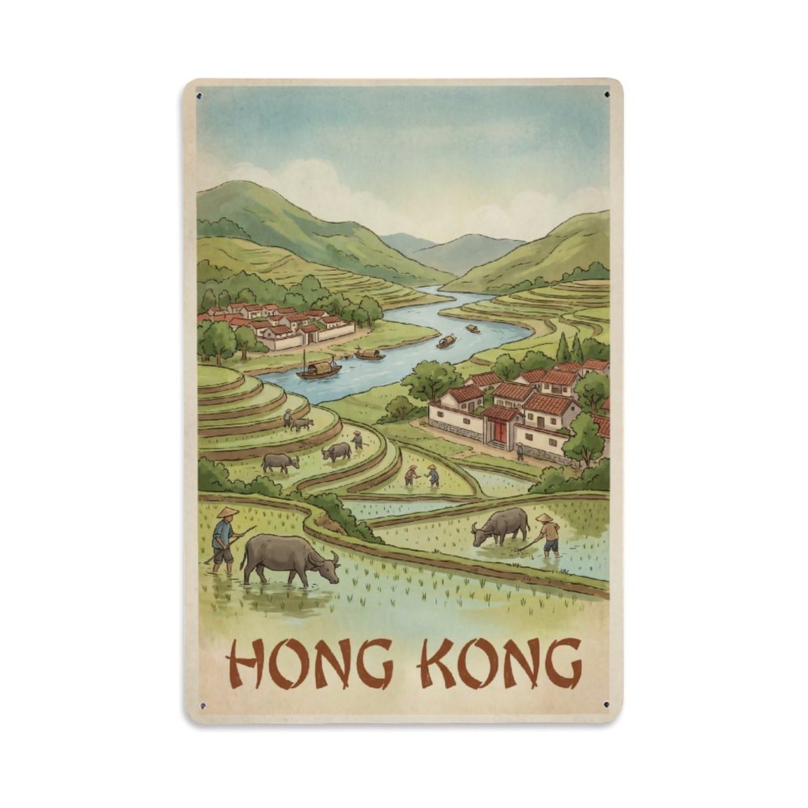 Huiyhb 8X12inch(20X30cm) Vintage Travel Hong Kong Countryside Metal Tin Sign