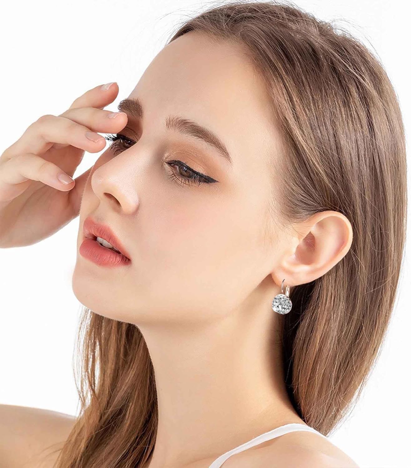 Multicolored Austrian Crystal Leverback Earrings for Women 14K Gold Plated Dangle Hoop Earrings Hypoallergenic Jewelry - Image 7