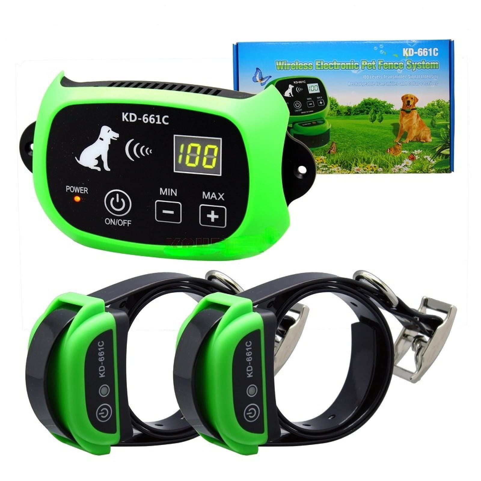 KD-661C Système de clôture électronique sans Fil Rechargeable étanche pour Animaux de Compagnie 1/2 Chien Blanc Vert Green2Collar