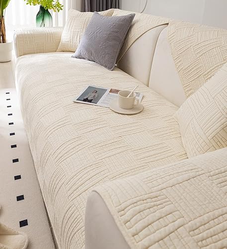 Miniatura 3 de Funda de sofá estilo rural de color liso, neutro, de algodón suave, acolchada, funda para sofá modular, antideslizante, lavable, protector de