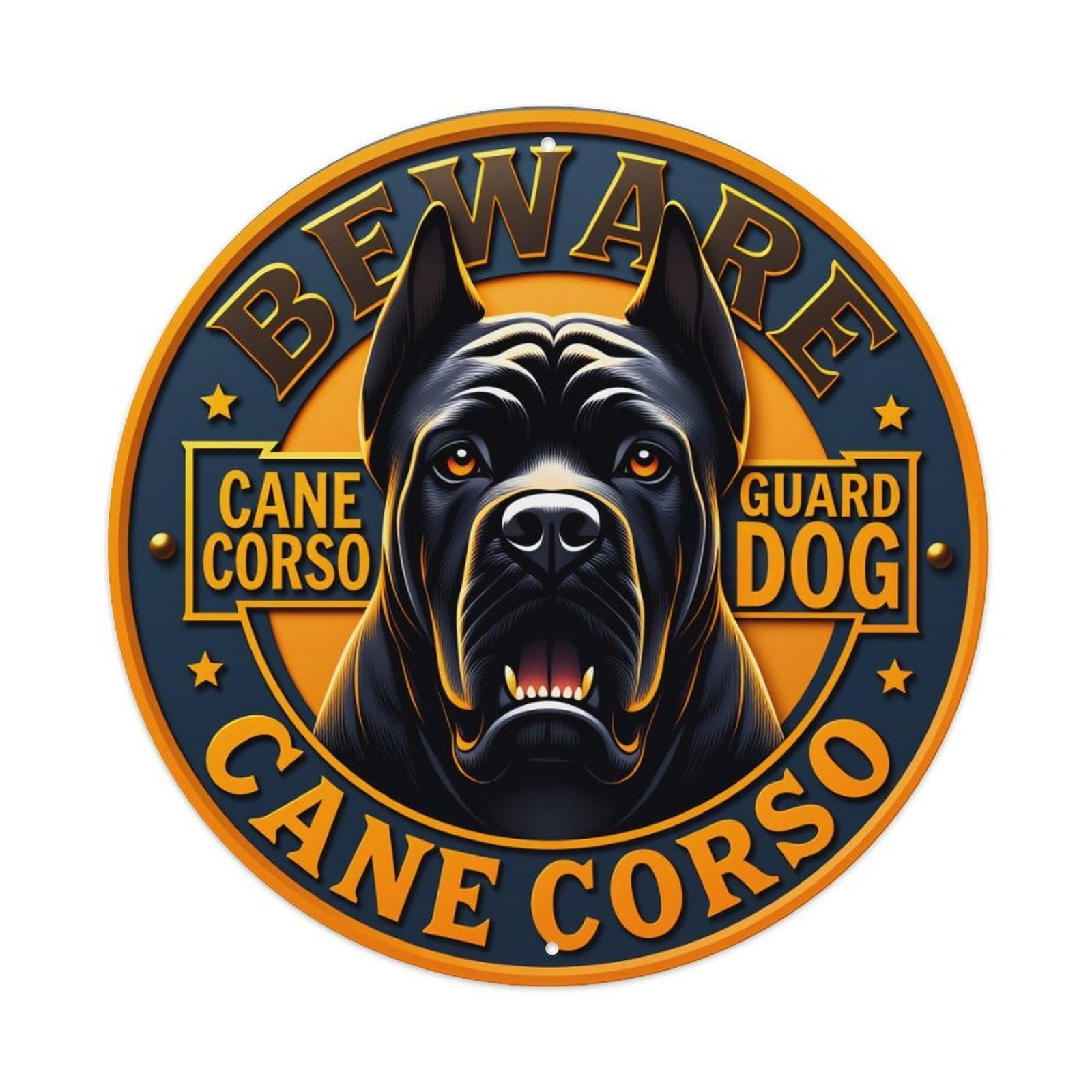 Beware Cane Corso Guard Dog Emblem Design Round Tin Sign Vintage Metal Sign Home Bar Garden Wall Decor Metal Poster 8x8 Inch