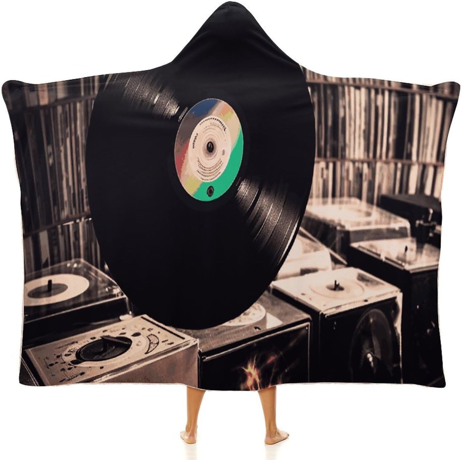 Vinyl Records Wearable Fleece Blanket with Hood for Men & Women Oversized Hoodie Blanket Soft Cozy Gift-