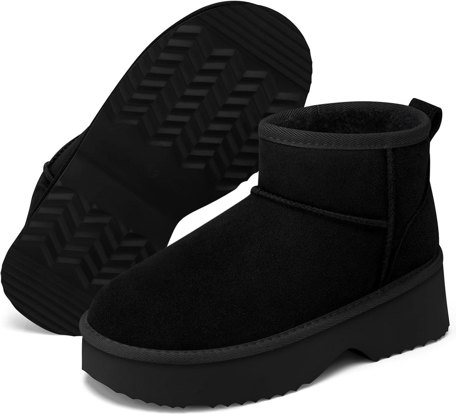 TEMOFON Snow Ankle Boots for Women Genuine Suede Leather Winter Booties Waterproof Warm Anti-Slip Memory Foam Platform Outdoor Shoes