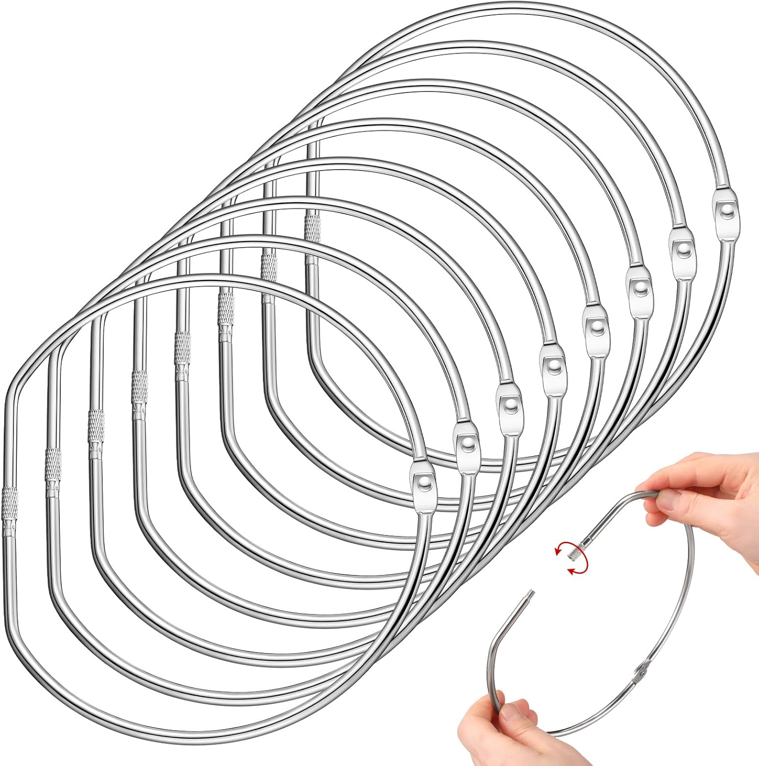 Dunzoom 8 Pcs Loose Leaf Binder Book Rings D-Shaped Binder Rings Large Nickel Plated Steel Book Keychain Key Washi Tape Organizer for Home Office Cards Receipts Photos Files DIY Craft Supplie (6 Inch)