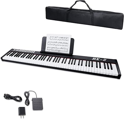 Amazon Akozlin 電子ピアノ 鍵盤 Bluetooth キーボード 練習用多機能 Midiキーボード バッテリー内蔵 長時間利用可能 サステインペダル付き 譜面台 収納バック付きブラック 幅127 奥行21 5 高さ6cm ピアノ キーボード 楽器 音響機器