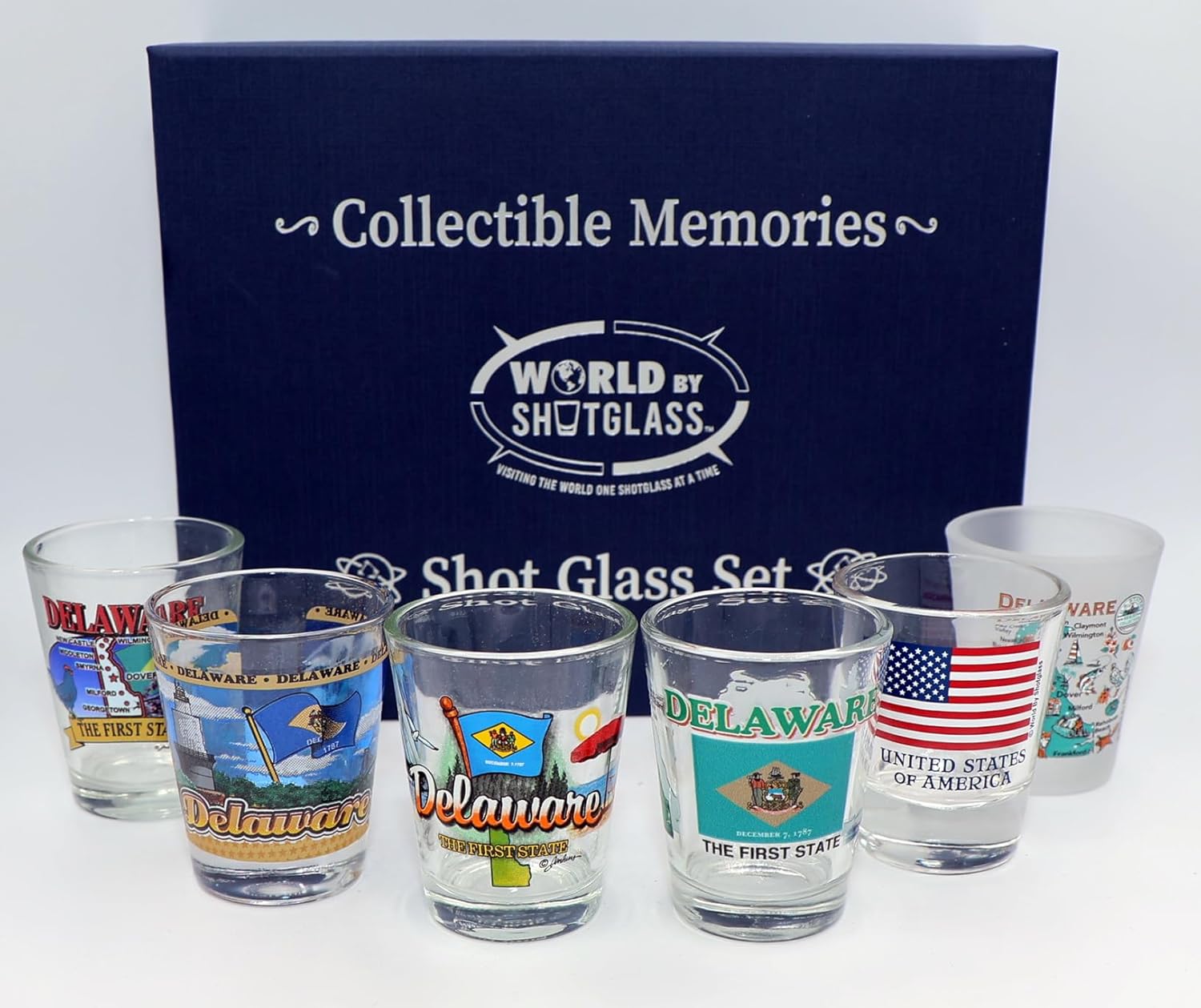 World By Shotglass Delaware United States USA Souvenir Boxed Shot Glass Set (Set of 6)