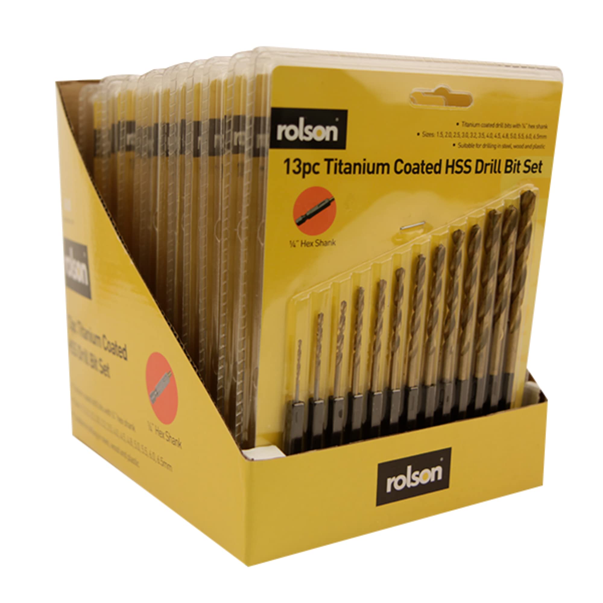Rolson 13pc Titanium Coated Hss Drill Bit Set 48621