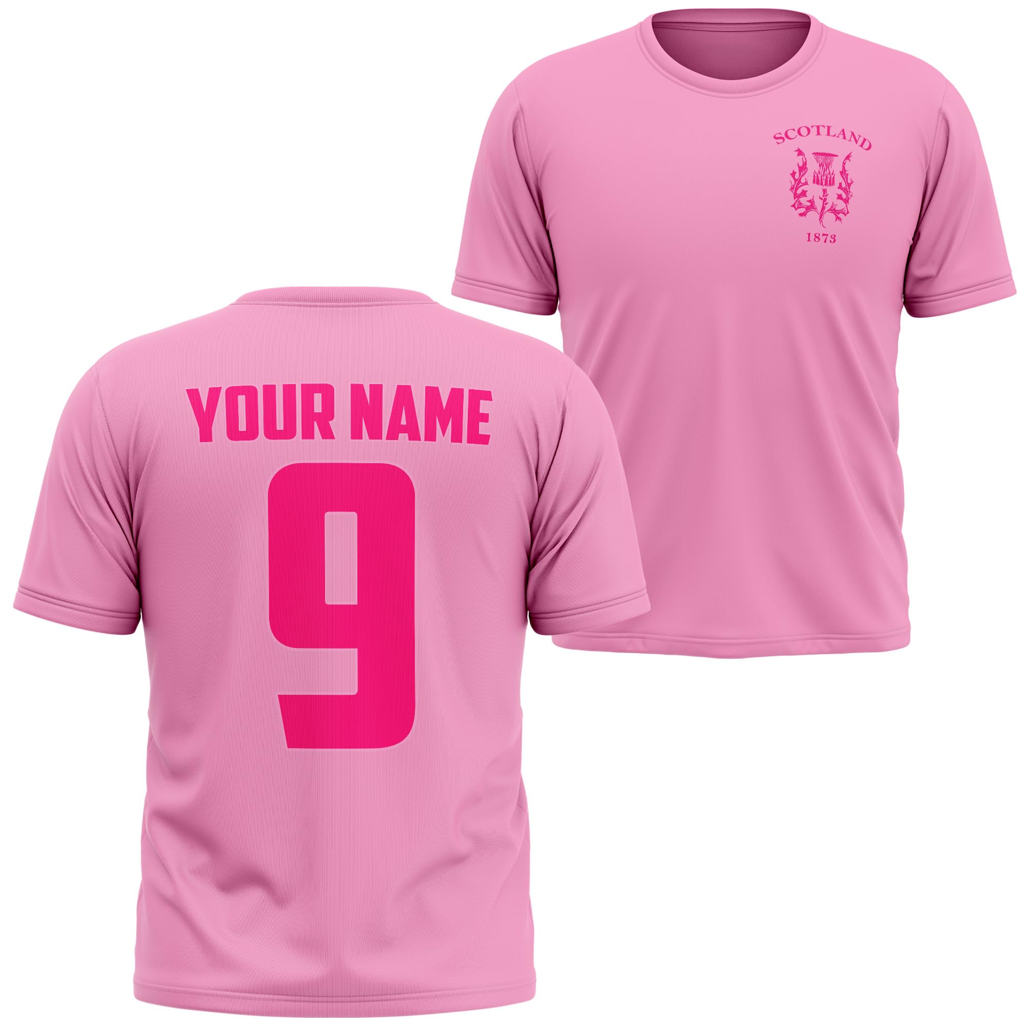 Personalised Scotland Girls Tshirt - Pink Thistle Custom Name Number Tee - Kids Supporter Football Rugby, 7-8 Years, Light Pink