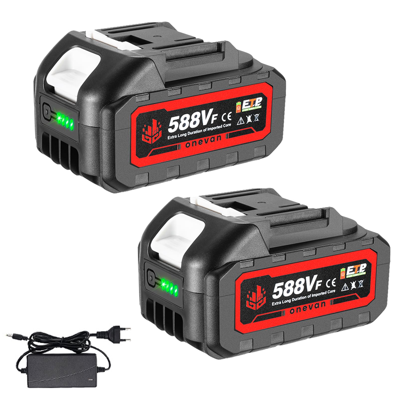 ONEVAN2 x 3.0 Ah Li-ion 20 V Battery with Charger, Tool Battery Batteries with LED Indicator, Replacement Battery for All Onevan Tools, Compatible with Makita Batteries