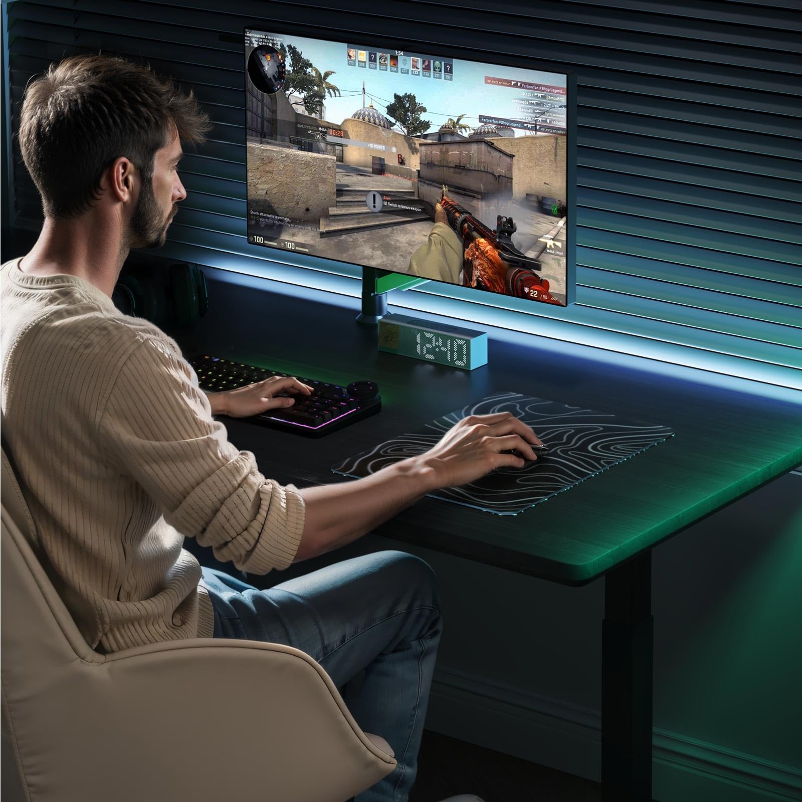 DAWNTREES Tappetino per mouse da gioco in vetro, tracciamento preciso e veloce, in vetro temperato, base in gomma antiscivolo, tappetino XL per gamer, ufficio e casa, topografico nero