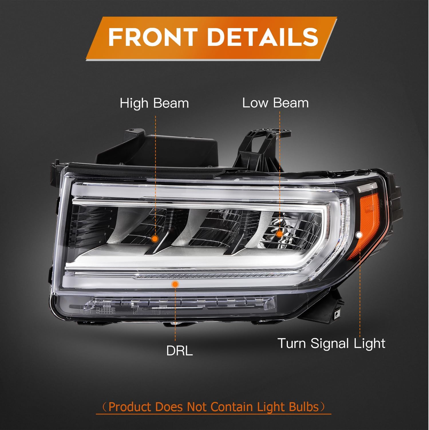 Headlight Assembly Fit with 2020-2023 for GMC Acadia Clear Lens Chrome Amber Reflector Driver Side 84902387 GM2502506