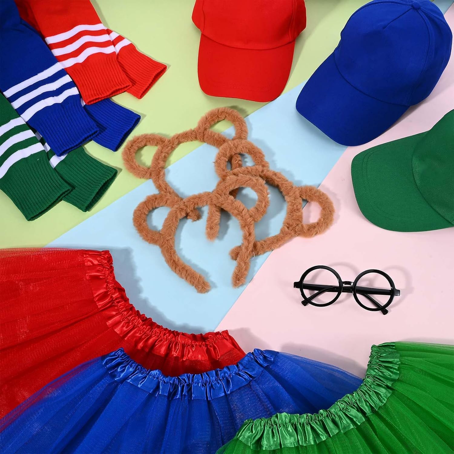 14 Pcs Halloween Animal Costumes Set for Women Include Ears Headbands,Tutu Skirts,Socks,Baseball Hats,and Glasses for Team Party Dress Up