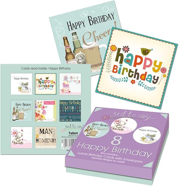 Just to Say 8 Adult Birthday Cards in Keepsake Box 4491,grey|purple|blue|green|beige