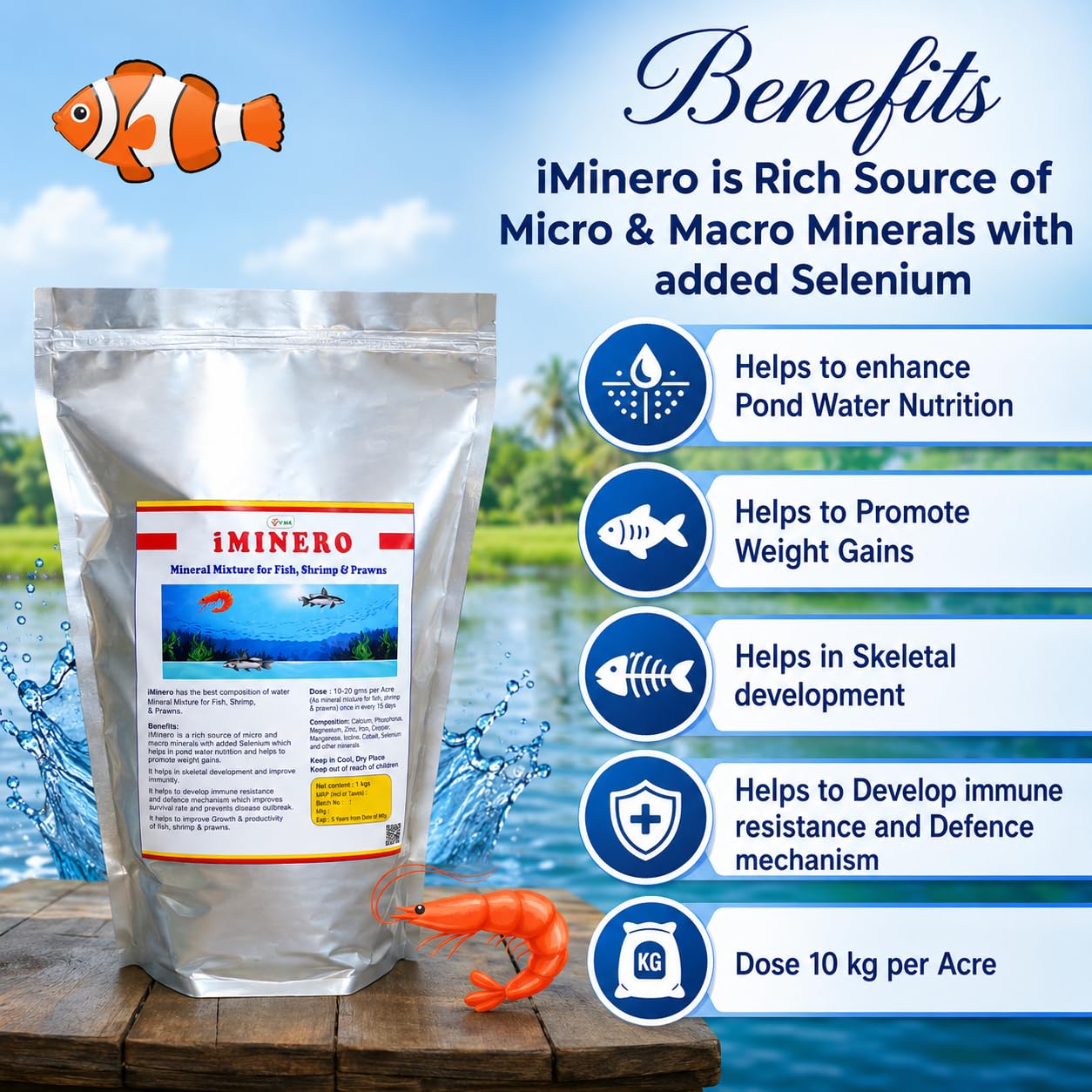 Vmcropcare iMinero Mineral Mixture Powder – 5kg | Growth Booster Supplements for Fish, Shrimps & Prawns | Essential Aquaculture Minerals for Fish Farming — Amazon image 2