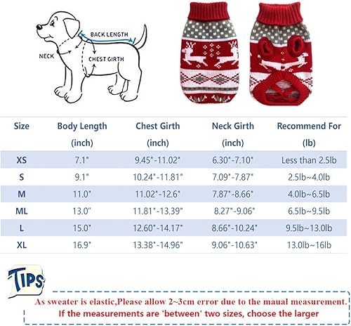 Miniatura 3 de Vehomy - Suéteres de Navidad para perro, ropa de invierno de punto, ropa de Navidad, abrigos clásicos, suéter con estampado de renos, copos de nieve
