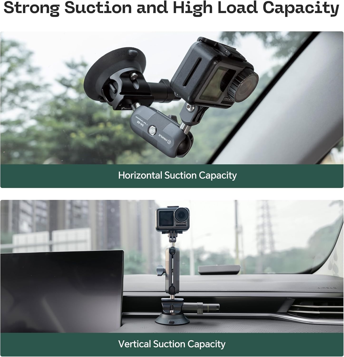 FANAUE Camera Suction Cup Camera Mount with Ball Head Magic Arm, Metal Suction Cup Mount on Car Windshield Dash for DSLR Action Camera with 1/4" Mounting Holes for ARRI