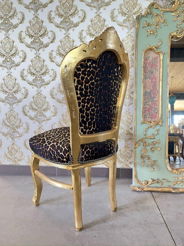 CasAmin Chaise d'appoint en style baroque Louis XVI motif léopard et doré pour décoration salle à manger