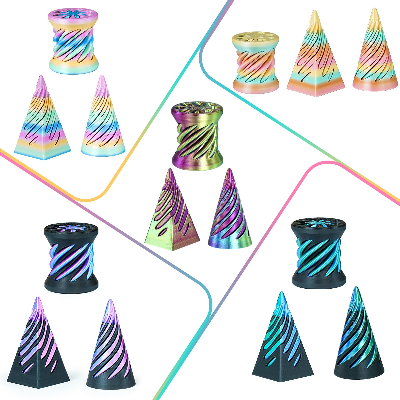 DILYUPE Cône Impossible (Lot De 3) : Jouet Fidget 3D En Spirale, Sculpture Pyramidale Passthrough Anti-Stress Et Déco De Bureau Pour Enfants & Adultes