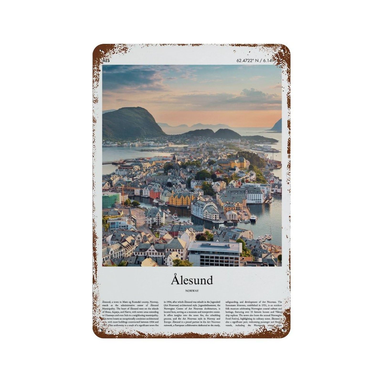 xiaoxiaoshen Ålesund Norway City Scenery Wall Decor Art Metal Tin Poster Modern Home Decor Art Home Bar Shop Decorations Vintage Sign 30x20cm