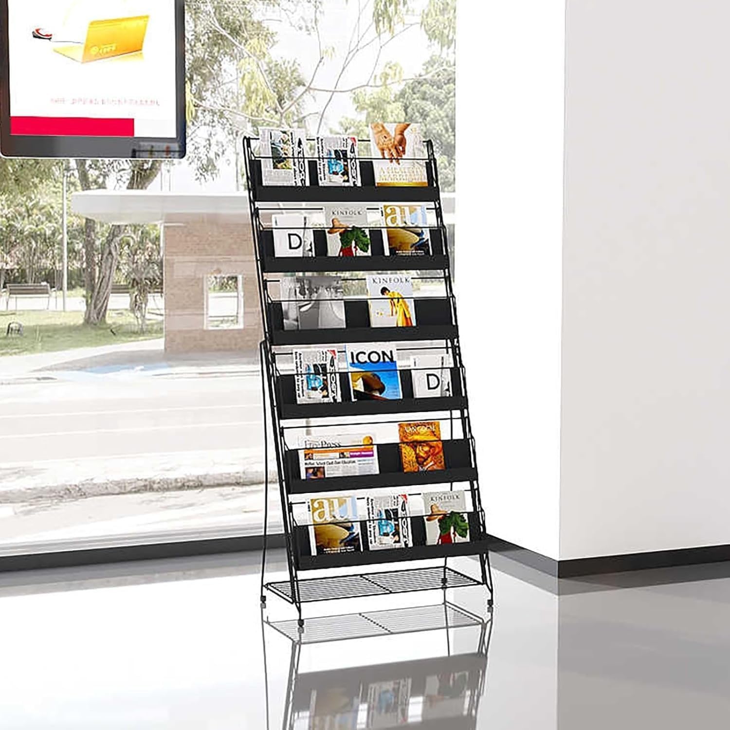 カタログスタンド パンフレットスタンド カタログラック PRC-204 アジャスター仕様 ラックカラー：ブラック ファースト FIRST おしゃれ 雑誌スタンド 雑誌ラック カタログスタンド チラシスタンド カタログラック パンフレットスタンド スチール製 チラシ 雑誌 省スペー