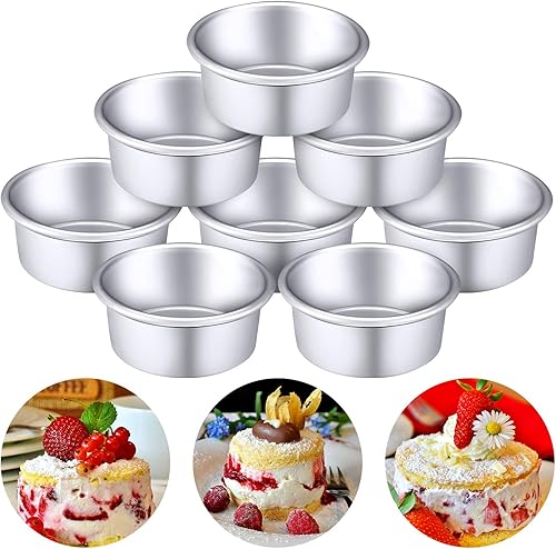 Patelai 8 moldes redondos de 4 pulgadas, molde redondo de aluminio antiadherente, moldes redondos para tartas de queso, pequeños moldes para hornear