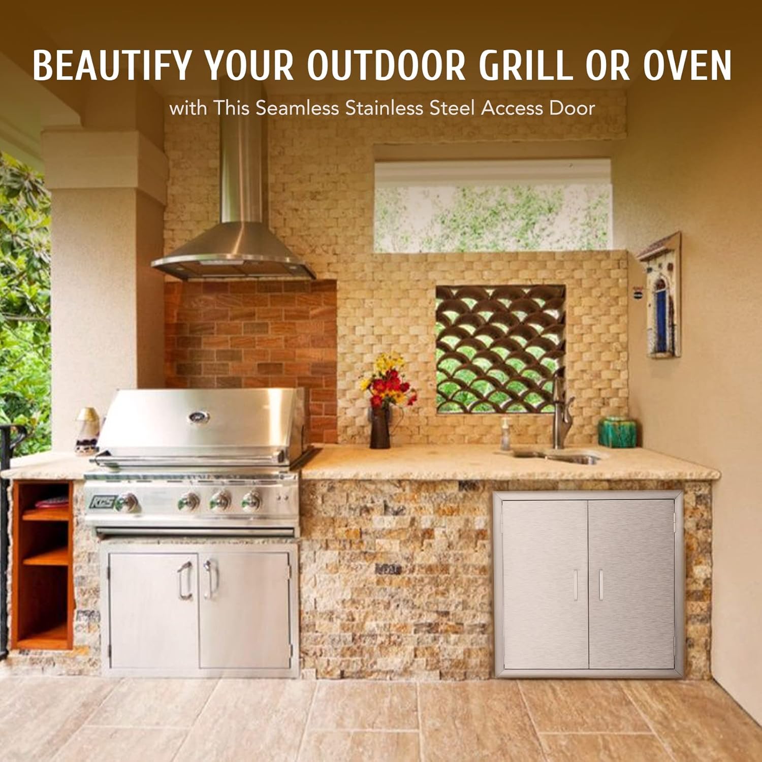 CO-Z Outdoor Kitchen Doors, 24" W x 24" H Weatherproof Built in 304 Stainless Steel Double Access Doors for Outside Kitchen Commercial BBQ Island Grilling Barbeque Oven Grill Storage Cabinet Door