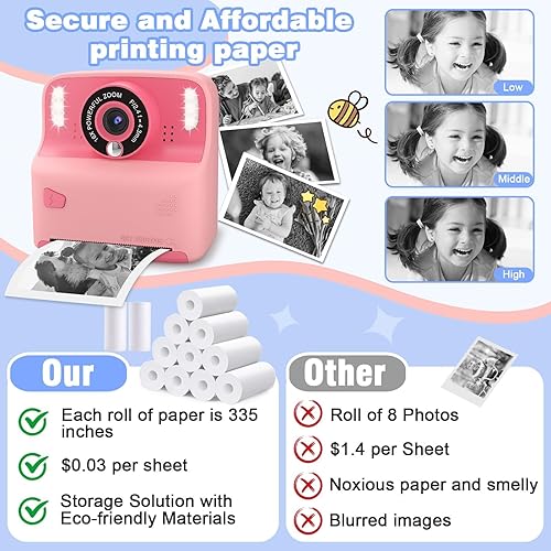 Miniatura 4 de 12 rollos de papel de impresión térmica, compatible con cámaras de impresión instantánea para niños, múltiples marcas (12 rollos de papel, negro y