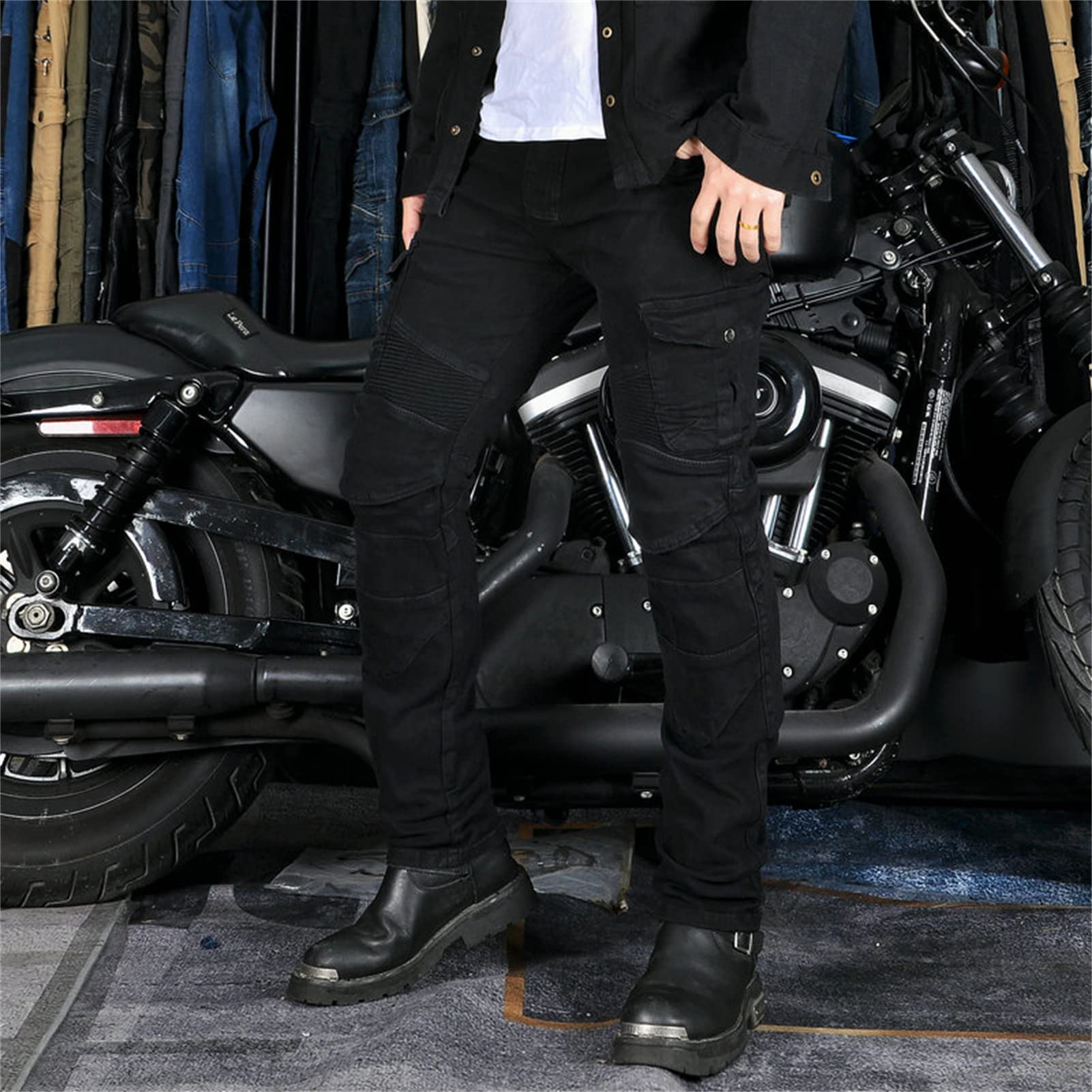 Pantaloni Moto Uomo, Traspirante Elastico Jeans, Kevlar Traspirante - Impermeabile E Antivento Pantaloni Protettivi Pantaloni Moto Uomo, 4 X Pad di Protezione