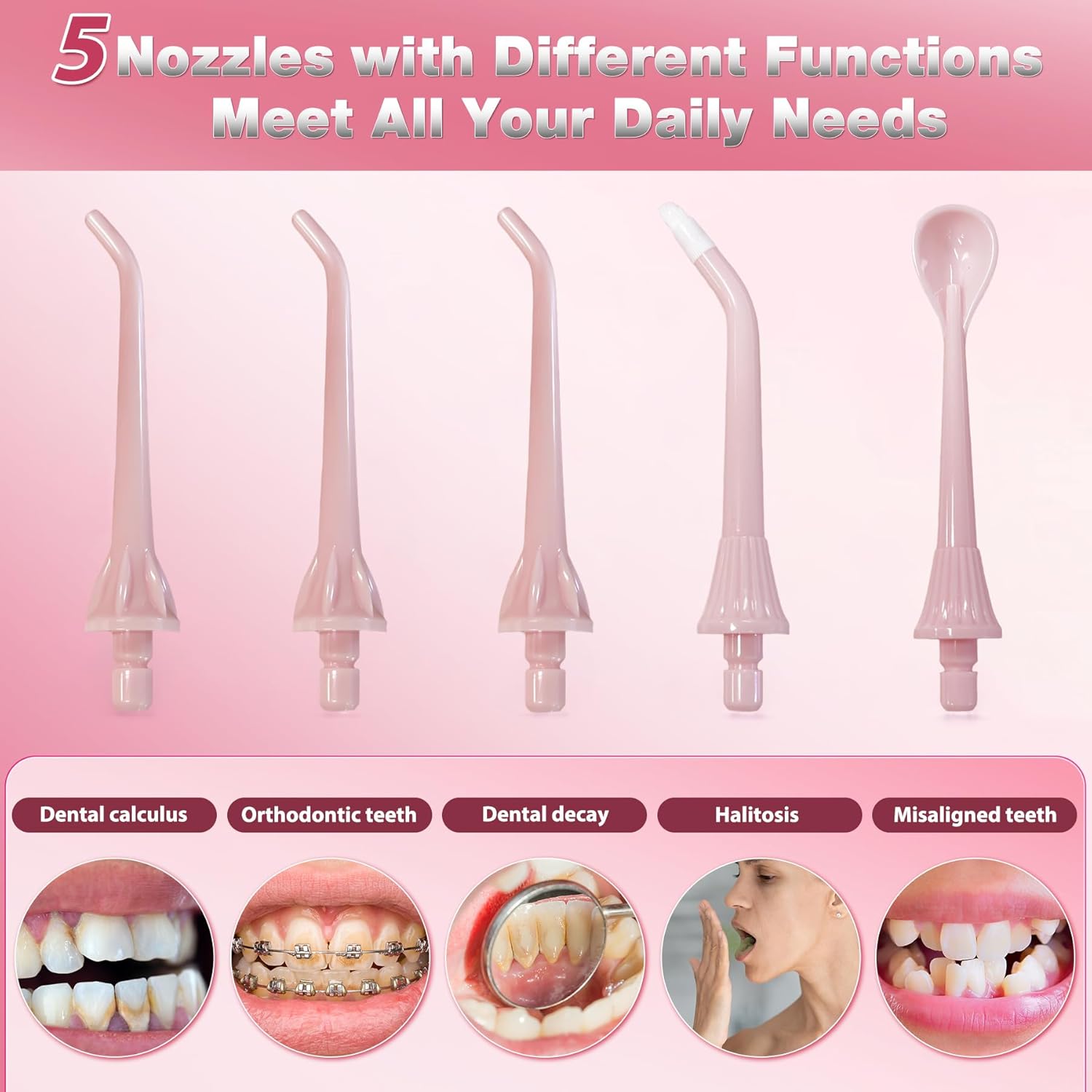 TOVENDOR Electric Water Dental Flosser Teeth Pick, Cordless Flossers Oral Irrigator IPX7 Waterproof 300ML Rechargeable Travel Water Teeth Cleaner with 5 Tips for Home Braces Care Gums Deep Cleaning - Image 7