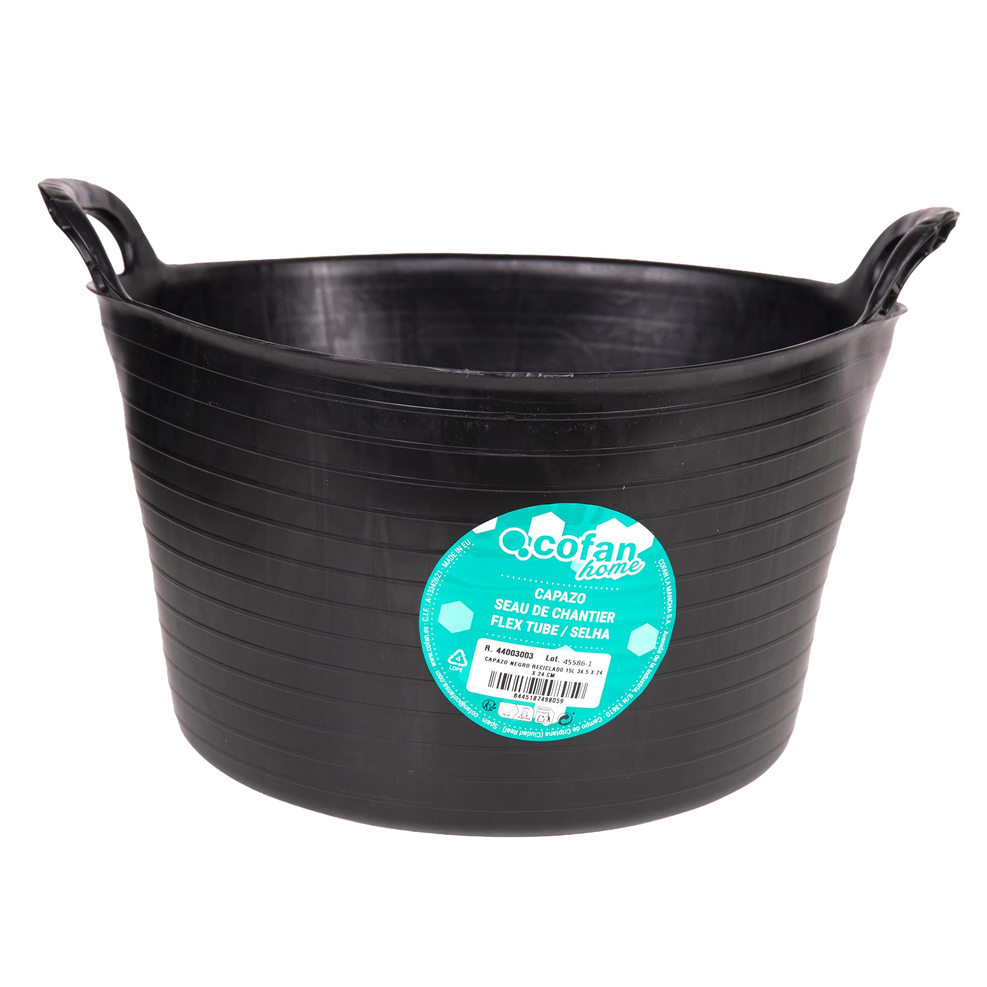 Cofan Confezione da 12 contenitori flessibili riciclati, 15 l, nero, per