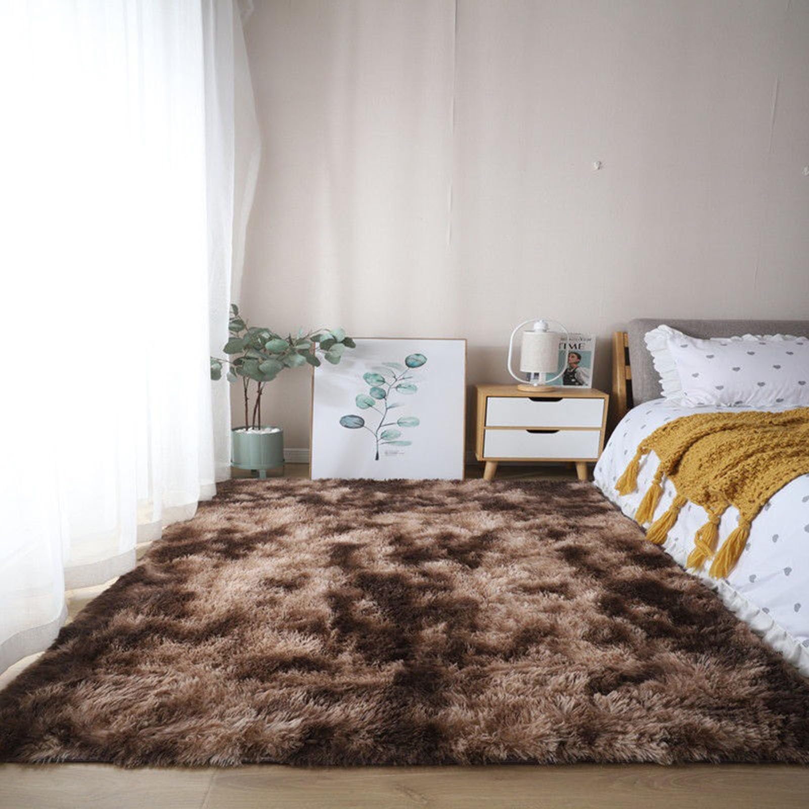 XUEDNGM Area Rugs for Bedroom Anti Slip 70 x 140 cm(28 x 55inch) Luxury, Washable, Non Slip Non Shedding Living Room Rug Floor Carpet Soft Rug Fluffy for Living Room Bedroom, Brown