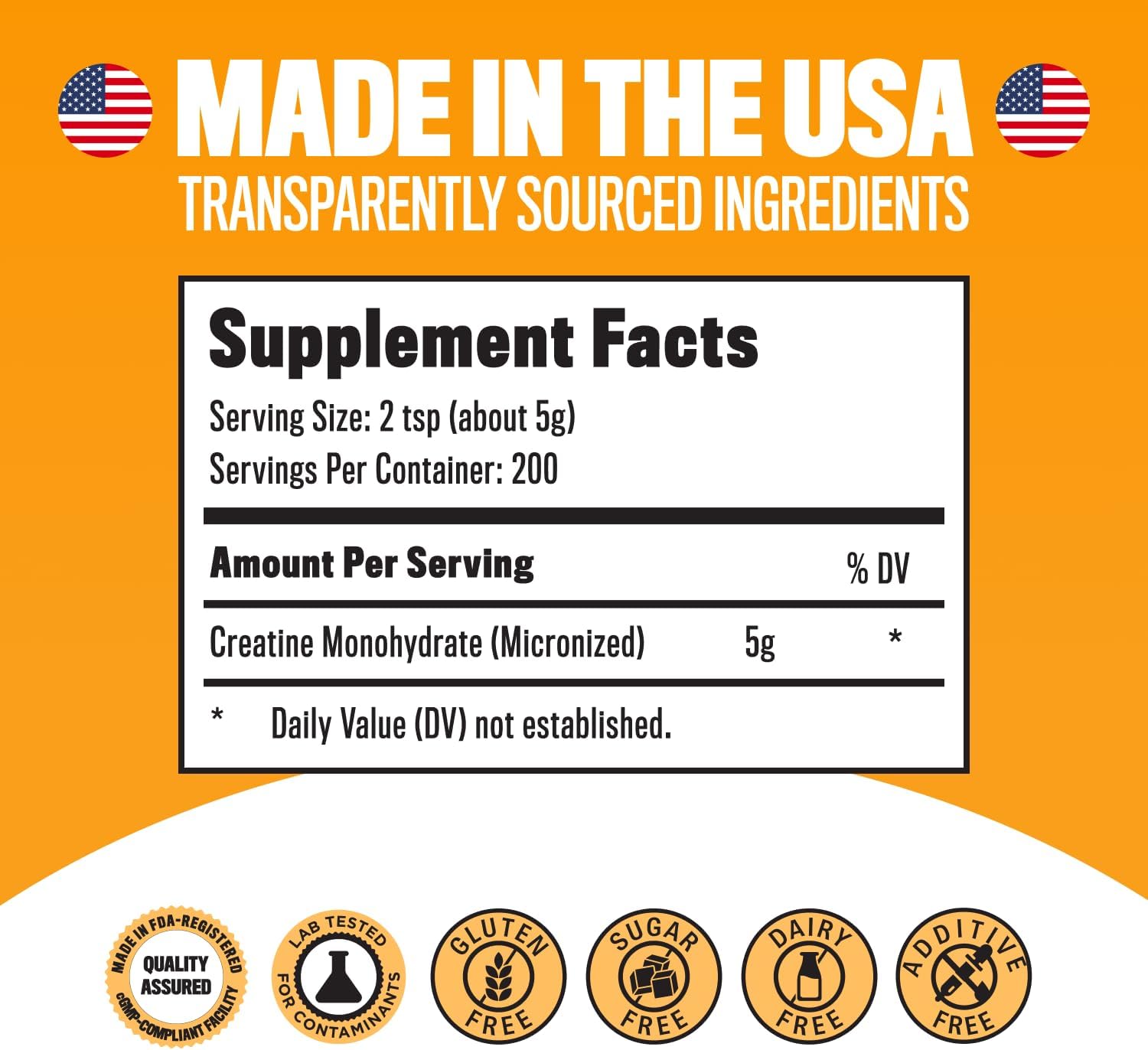 Micronized Creatine Monohydrate Powder 1kg (2.2lbs, 200 Servings) - Bulk Creatine Powder Supplements, 5g per serv, Unflavored, Third Party Tested, Supports Muscle Strength for Men & Women