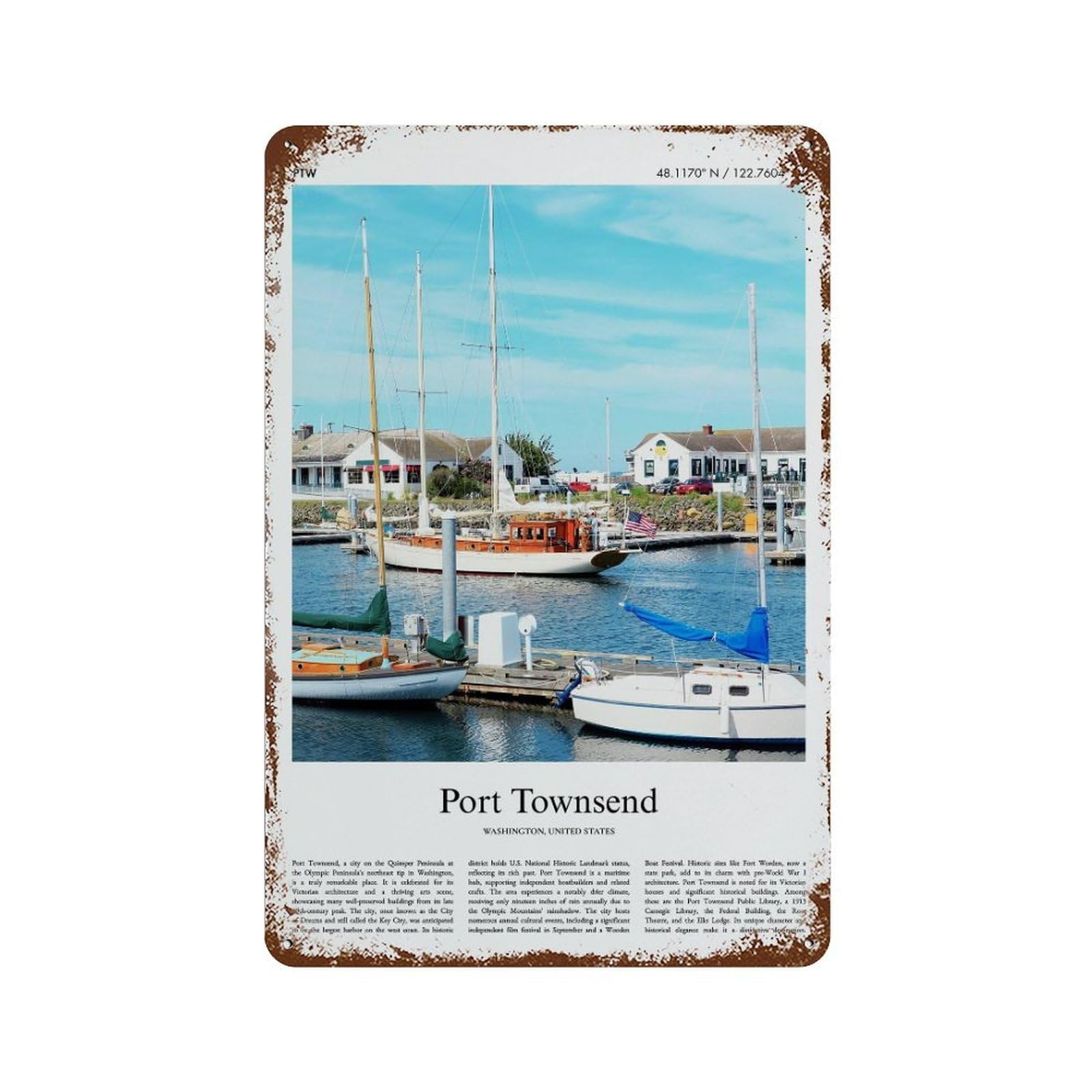 xiaoxiaoshen Port Townsend Washington, United States, USA City Scenery Wall Decor Art Metal Tin Poster Modern Home Decor Art Home Bar Shop Decorations Vintage Sign 30x20cm