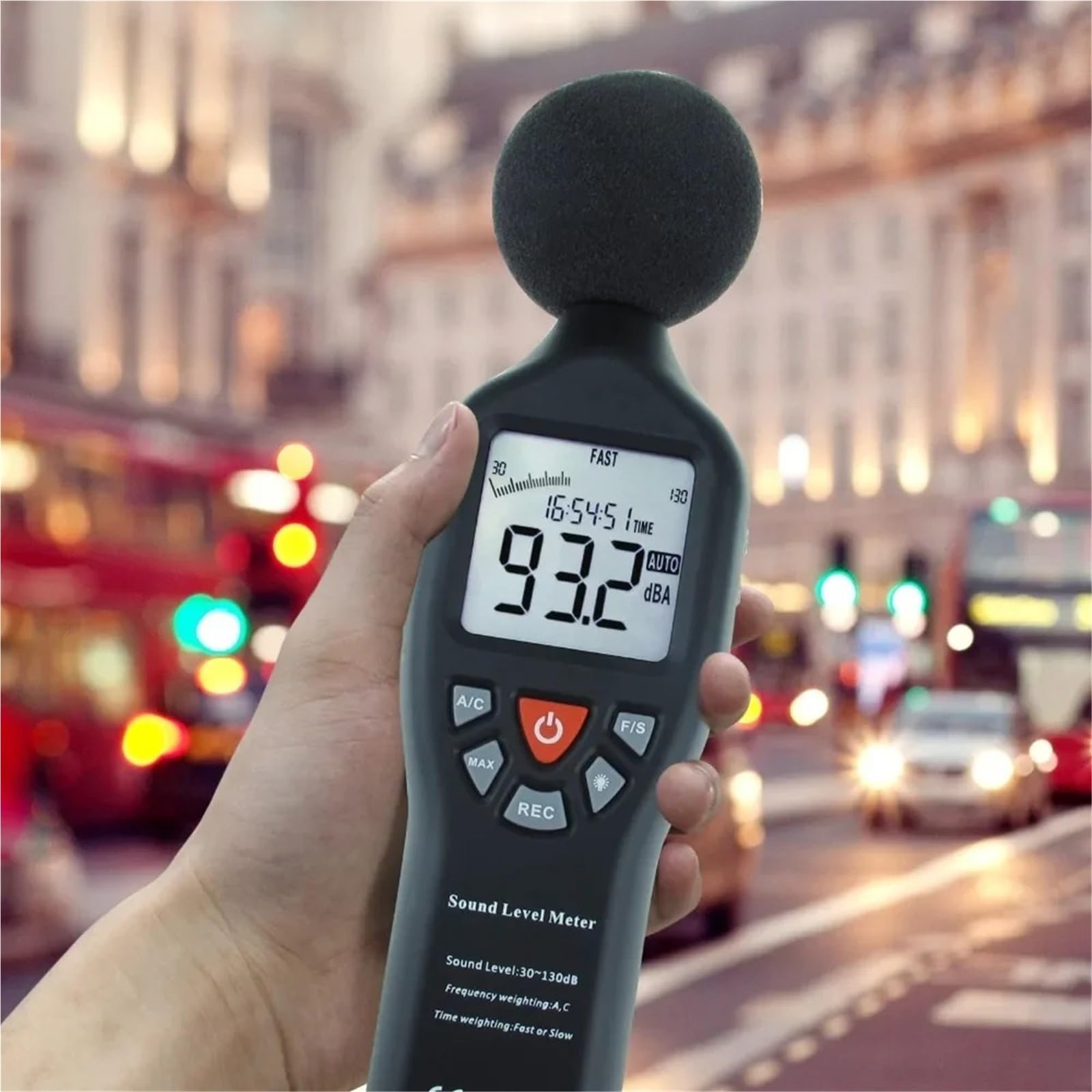 Fonometro, Misurazione ad alta precisione 30 dB-130 dB con funzione di registrazione dati Fonometro con display retroilluminato compatto professionale