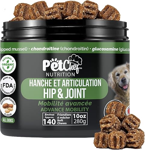 Pet Chef Advanced Dog Hip & Joint Suplemento para tratar Glucosamina, condroitina y cúrcuma MSM Razas Reduce el dolor, la inflamación y la