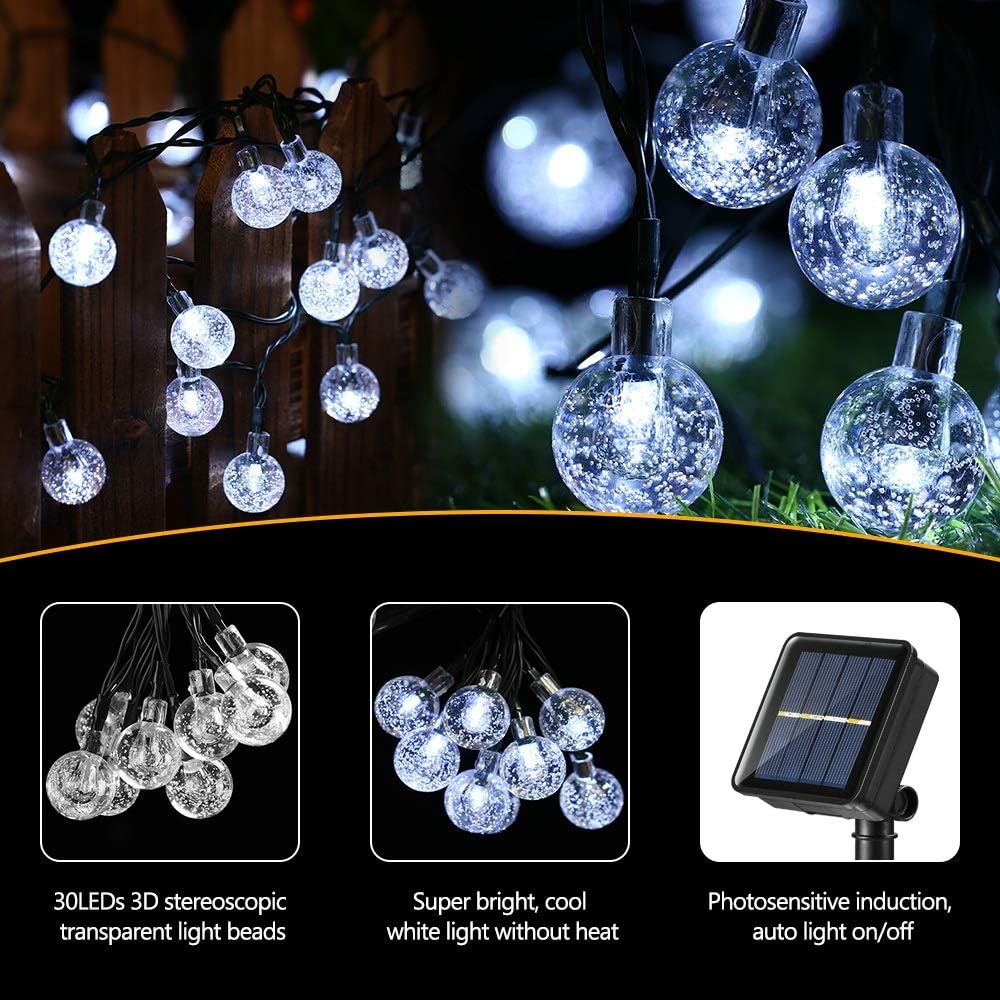 Brizled Solar String Lights Outdoor, 2 Pack Total 42.66ft 60 LED Solar Globe String Lights, 8 Modes Crystal Ball Solar Lights Waterproof for Yard Patio Garden Wedding Pergola Gazebo Bistro, Cool White