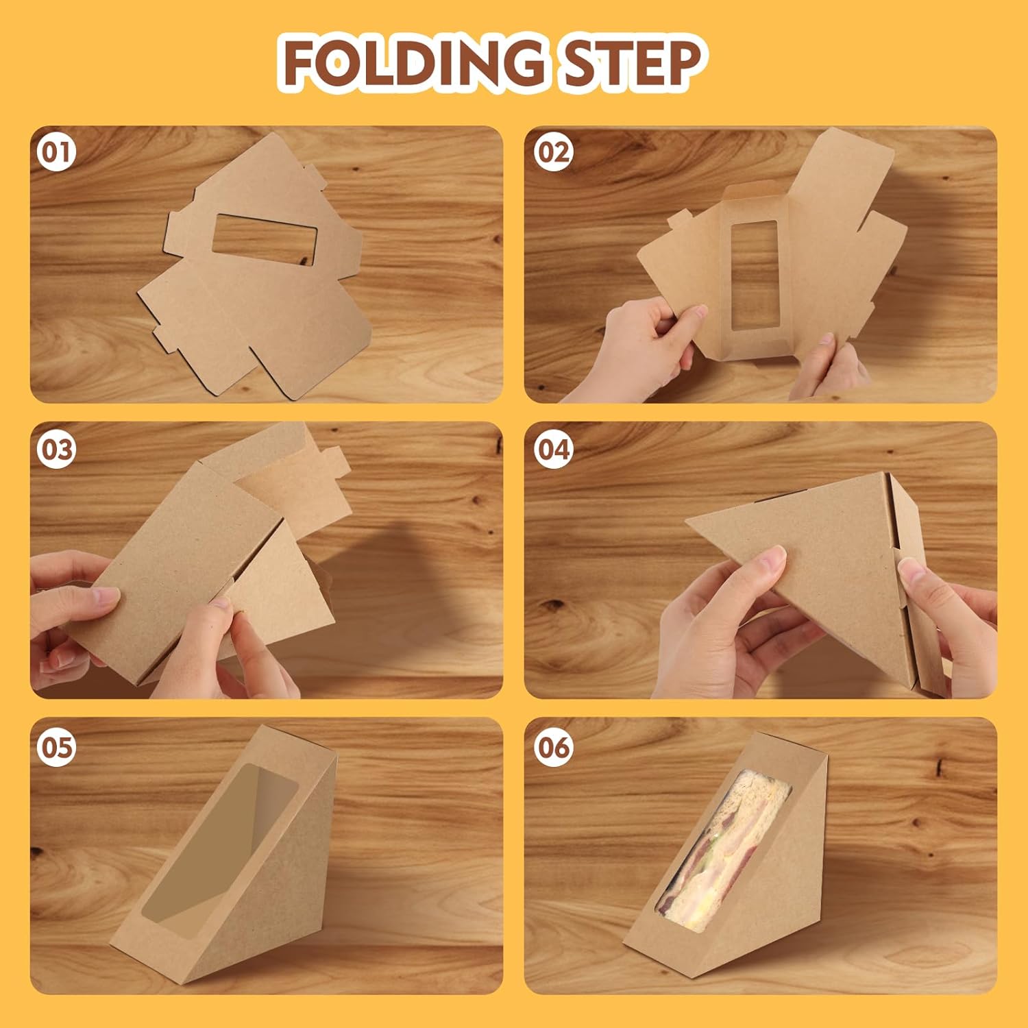 200 Pack Kraft Paper Sandwich Boxes with Window Sandwich Take Out Boxes Food Containers for Toast, Donuts, Burgers Take Away