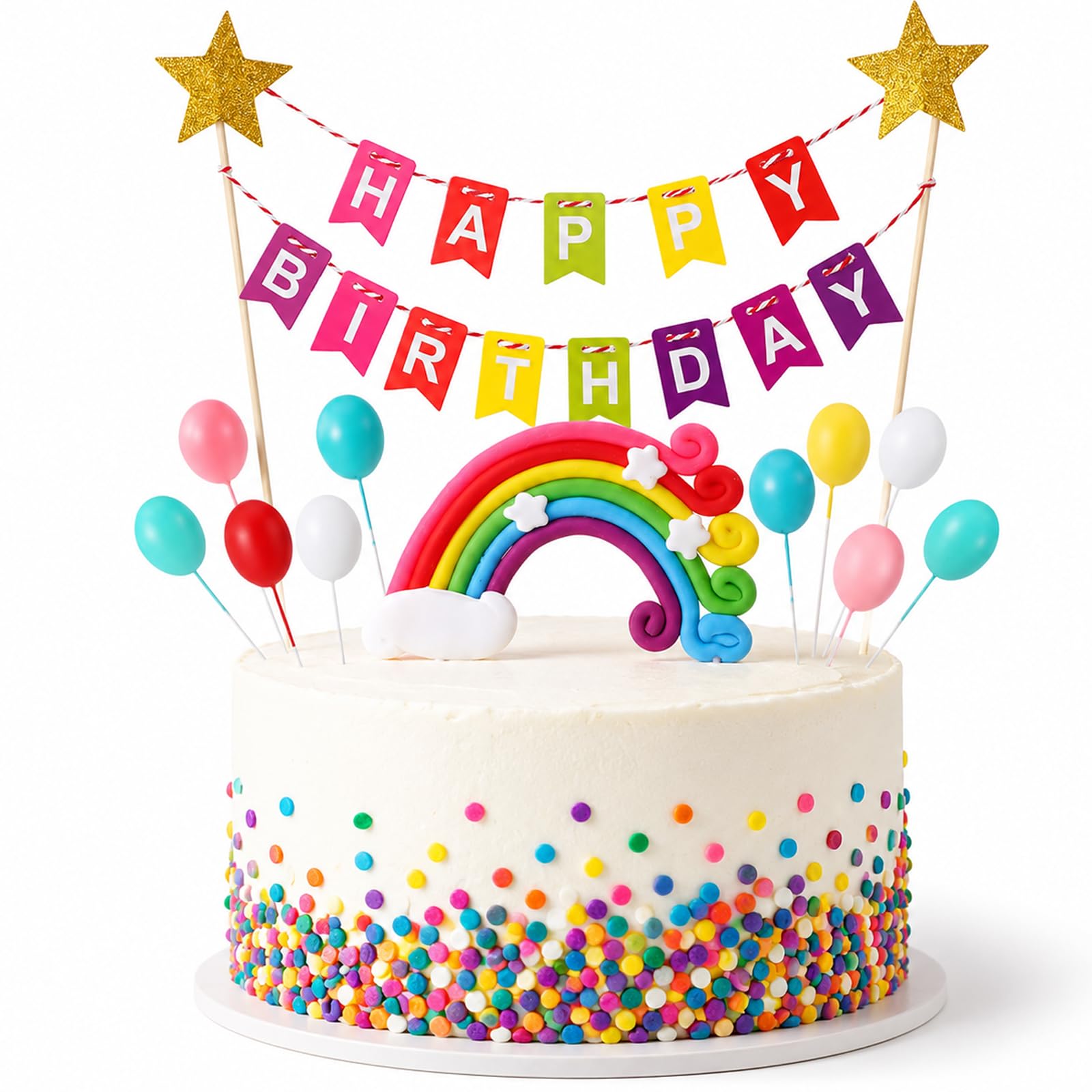 14 Pcs Happy Birthday Cake Topper, Rainbow Cake Topper Set