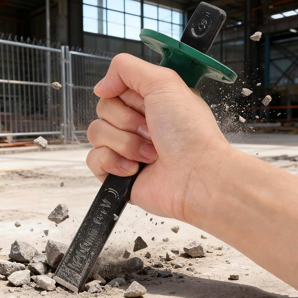 Cinzel de aço de liga de cromo-vanádio com protetor de mão ferramenta de corte de gravação de concreto para alvenaria de cimento de grau industrial cinzel de dureza de 15 cm